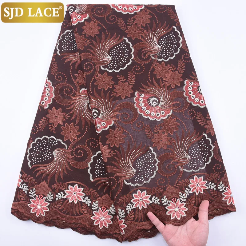 SJD Кружевной Тюль из хлопка с камнями африканская сухая кружевная ткань вышивка