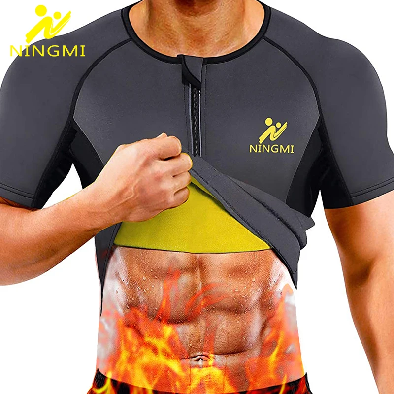 

NINGMI Men Sports Top Body Shaper Slimming Waist Trainer Running Vest Neoprene Sauna Suit Shapewear Gym Shirts Breathable Jacket