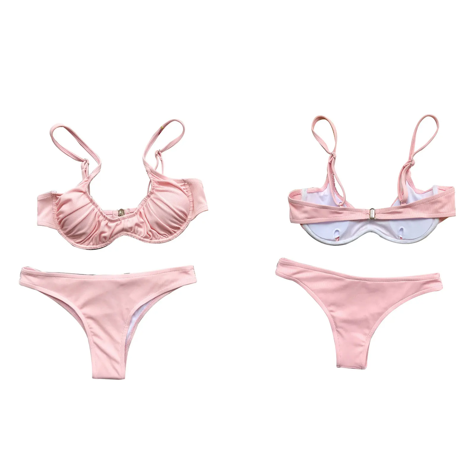 Купальник из двух предметов с рюшами женское пикантное однотонное бикини без