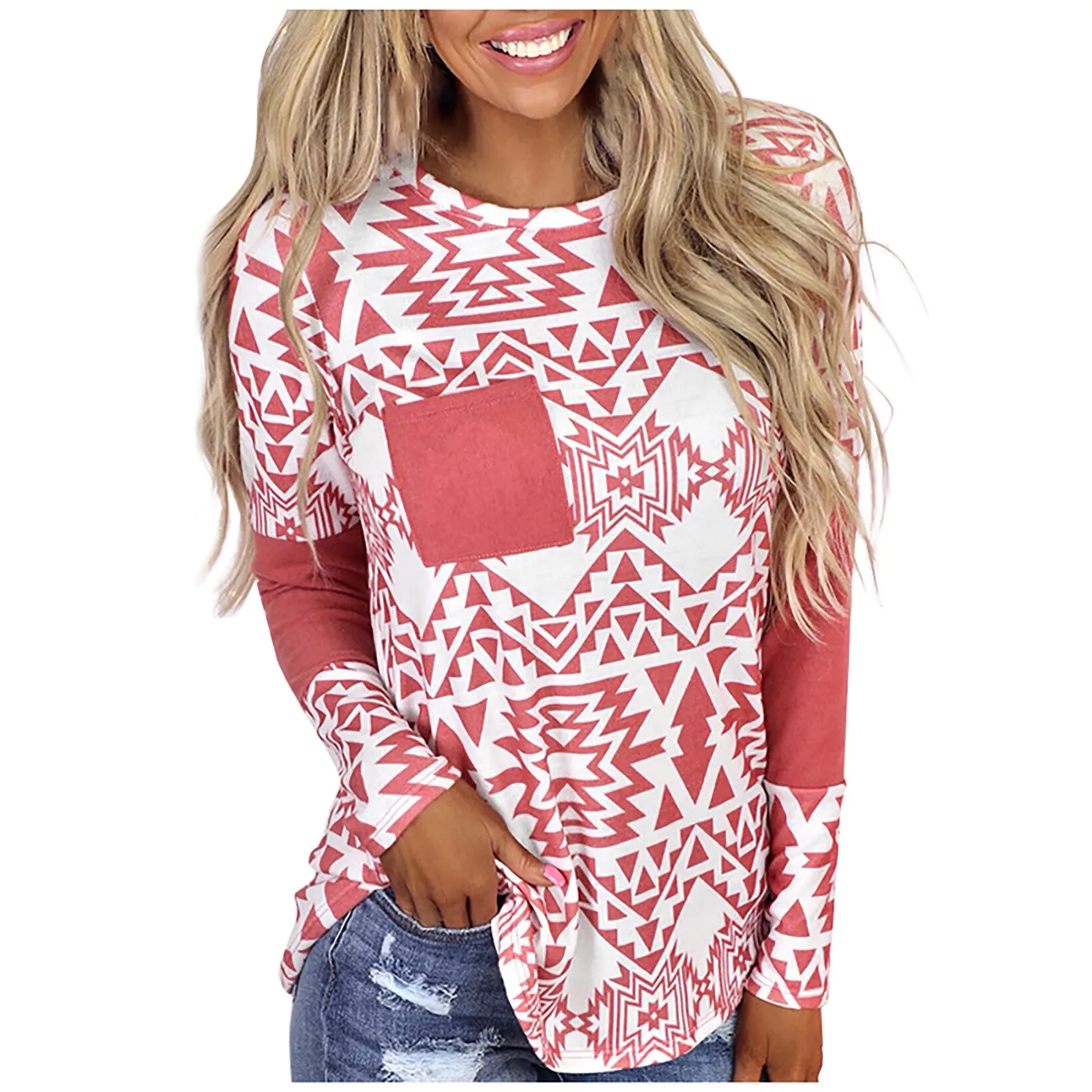 

Женская футболка с длинным рукавом, V-образным вырезом и принтом