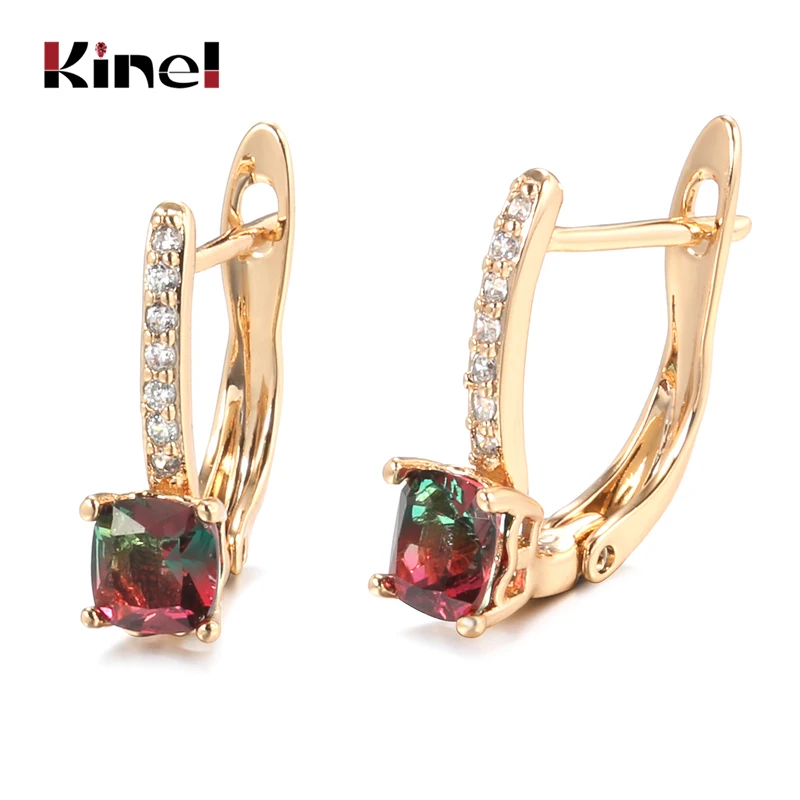 

Kinel New Fashion Jewelry 585 Rose Gold Leaf Shape Stud Earrings Luxury Hollow Flower Natural Zircon Women Earring