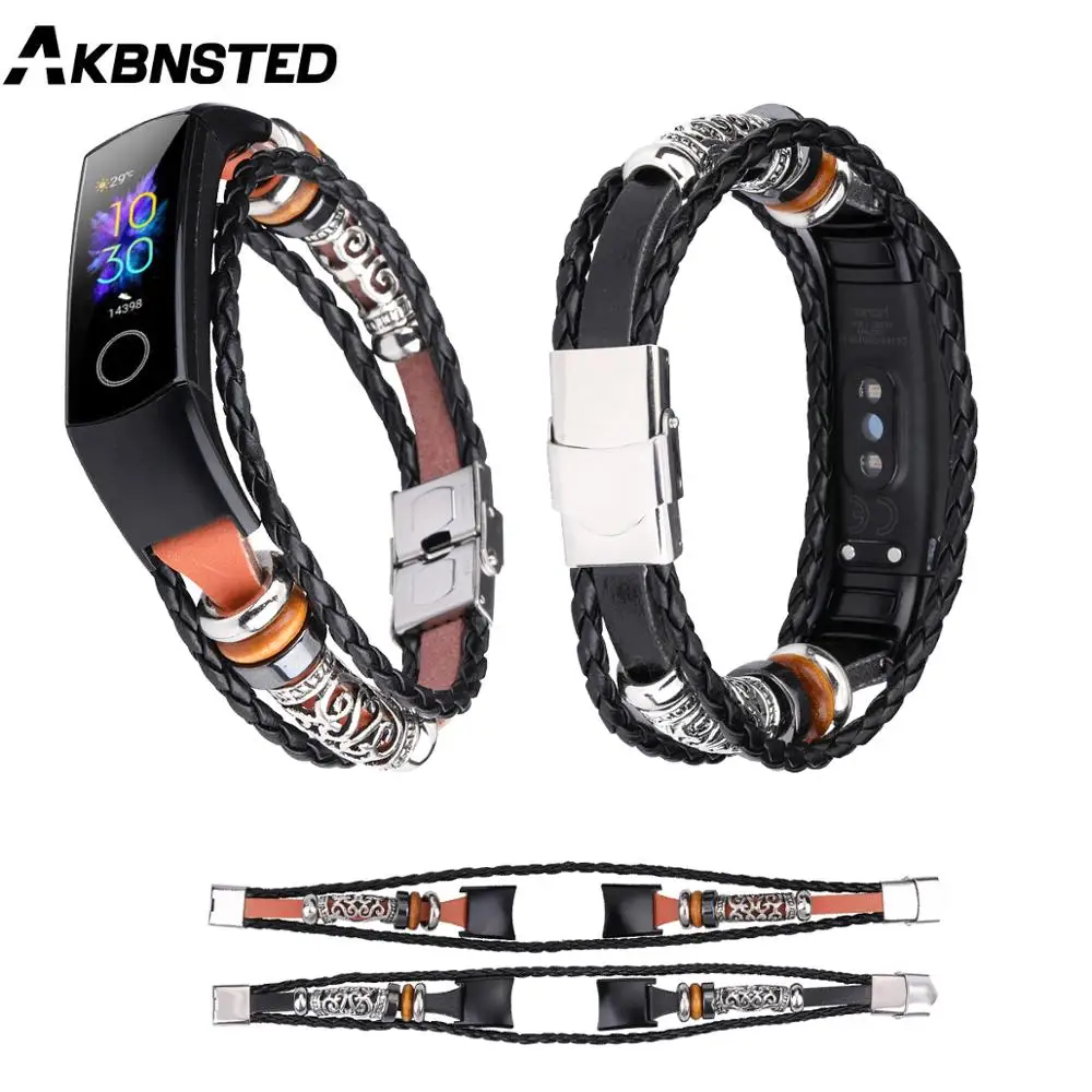 

AKBNSTED для Huawei Honor Band 5 Смарт-часы Ретро стиль кожаный ремешок для Honor Band 4 DIY Браслет замена аксессуары