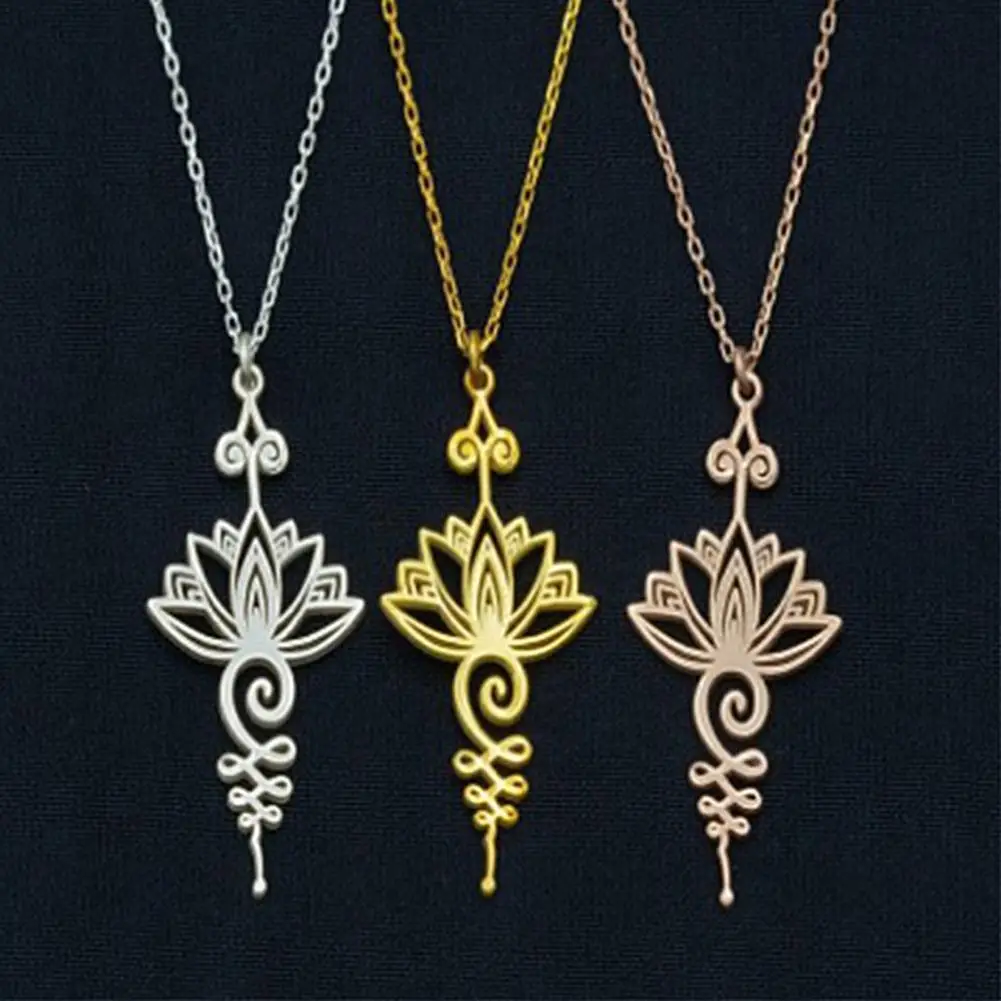 

Necklace Classical Simple Design Colorful Elegant Metal Han Culture Lotus Geometrical Alloy Pendant Necklace for Girl