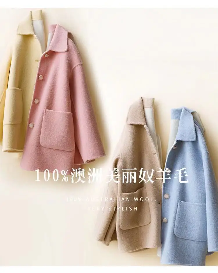 

Winter turn-down collar long ladies women wool coat for women