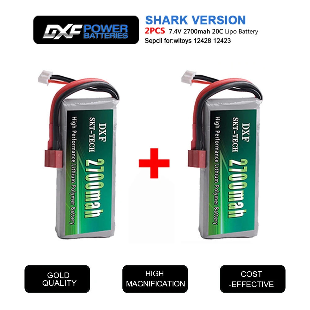 2 шт. DXF RC Lipo батарея 2s 7,4 V 2700mAh 4200mah 20C Max 40C для Wltoys 12428 feiyue 03 JJRC Q39 Запчасти для обновления