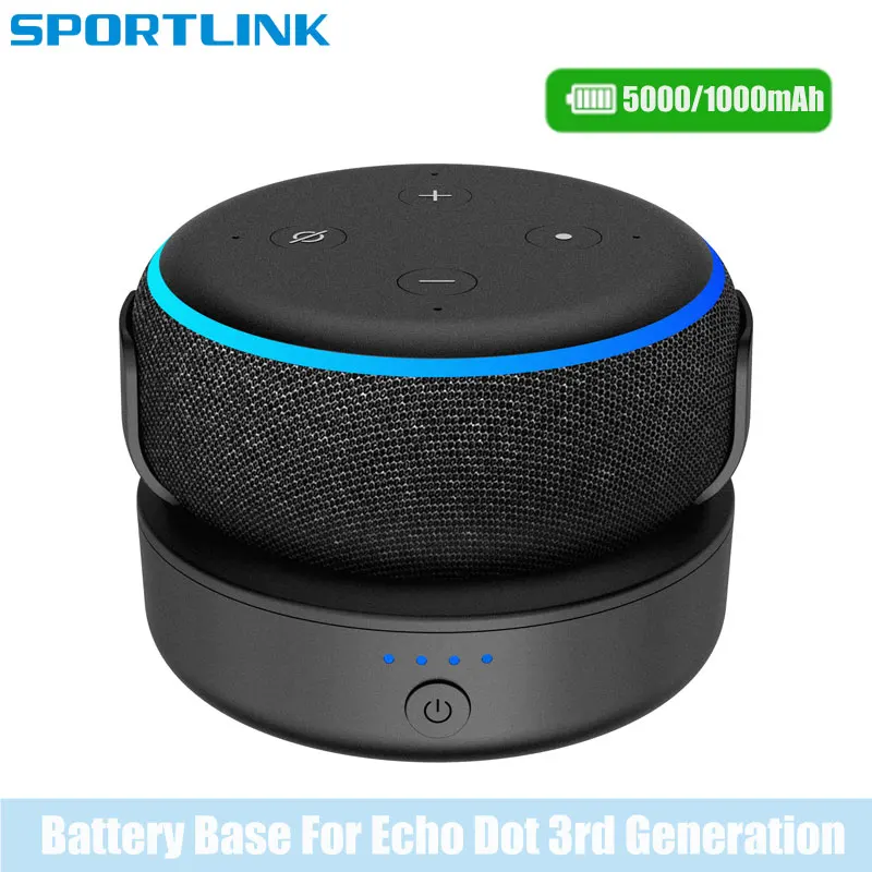 

Sportlink Mini Battery Base Stand for Amazon Echo Dot 3rd Generation Alexa Speaker Wireless Charging Portable Power Bank Holder