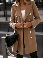 real wool coat blend coat women double breaster winter blazer fashion elegant camel korean style suit fall 2021