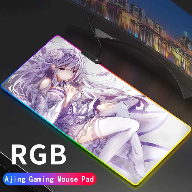 

Re:Zero Anime Rem RGB Mouse Pad Xxl Cute Emilia Gaming Accessories Play Mat Backlight Slipmat Rgb Mousepad Led Gamer