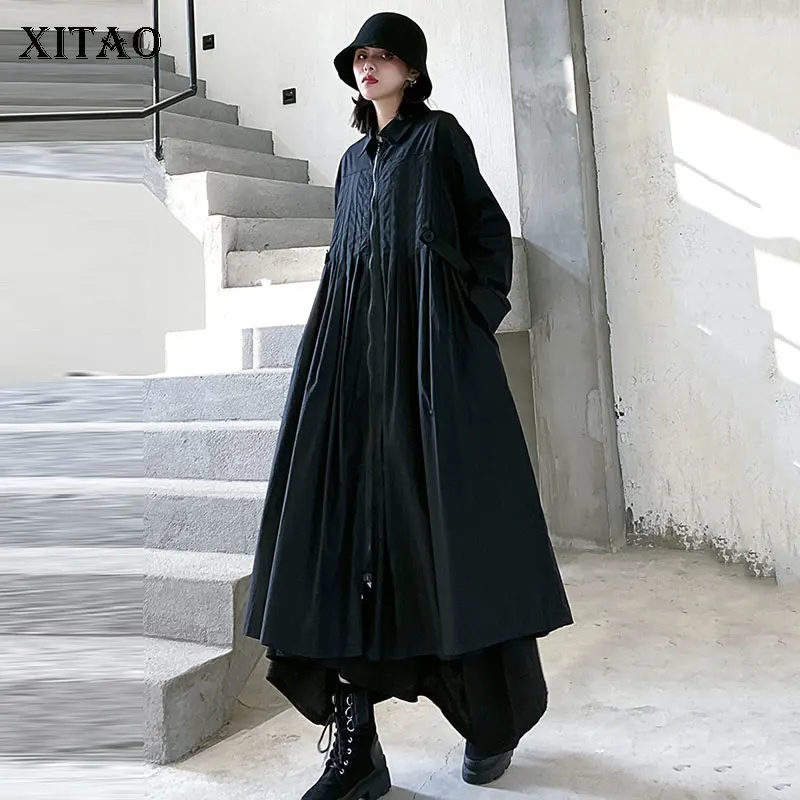 XITAO Плиссированное женское платье Мода Новинка 2020 весна полный рукав карман