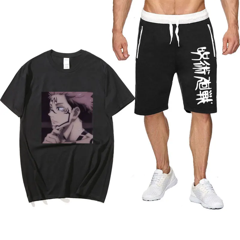 

2021 Summer Japanese Anime men's sets Jujutsu Kaisen Streetwear cotton T-shirt Sports Shorts pantsuit T Shirts Sets Sweatpants