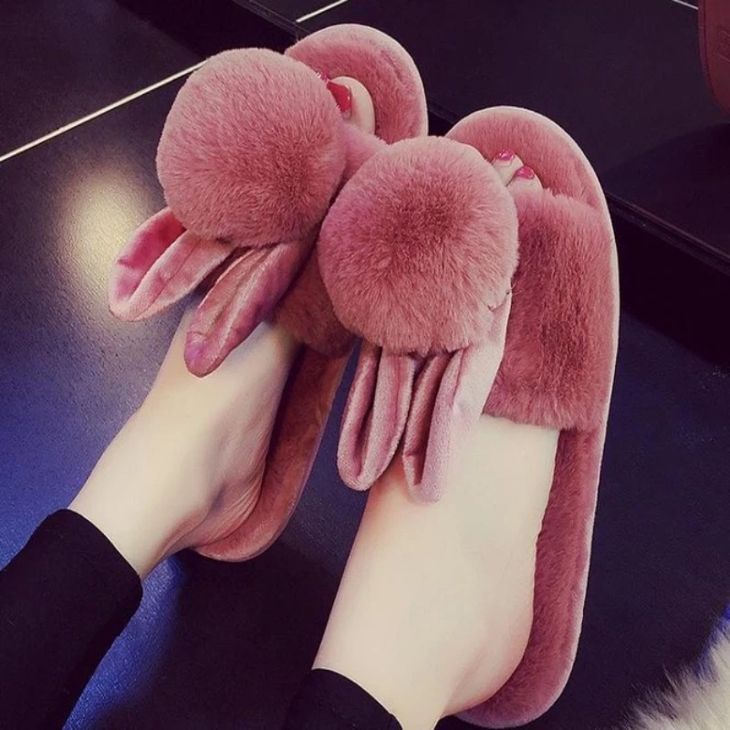 Женские шлепанцы Тапочки из хлопка Зимние меховые домашние тапочки Теплая