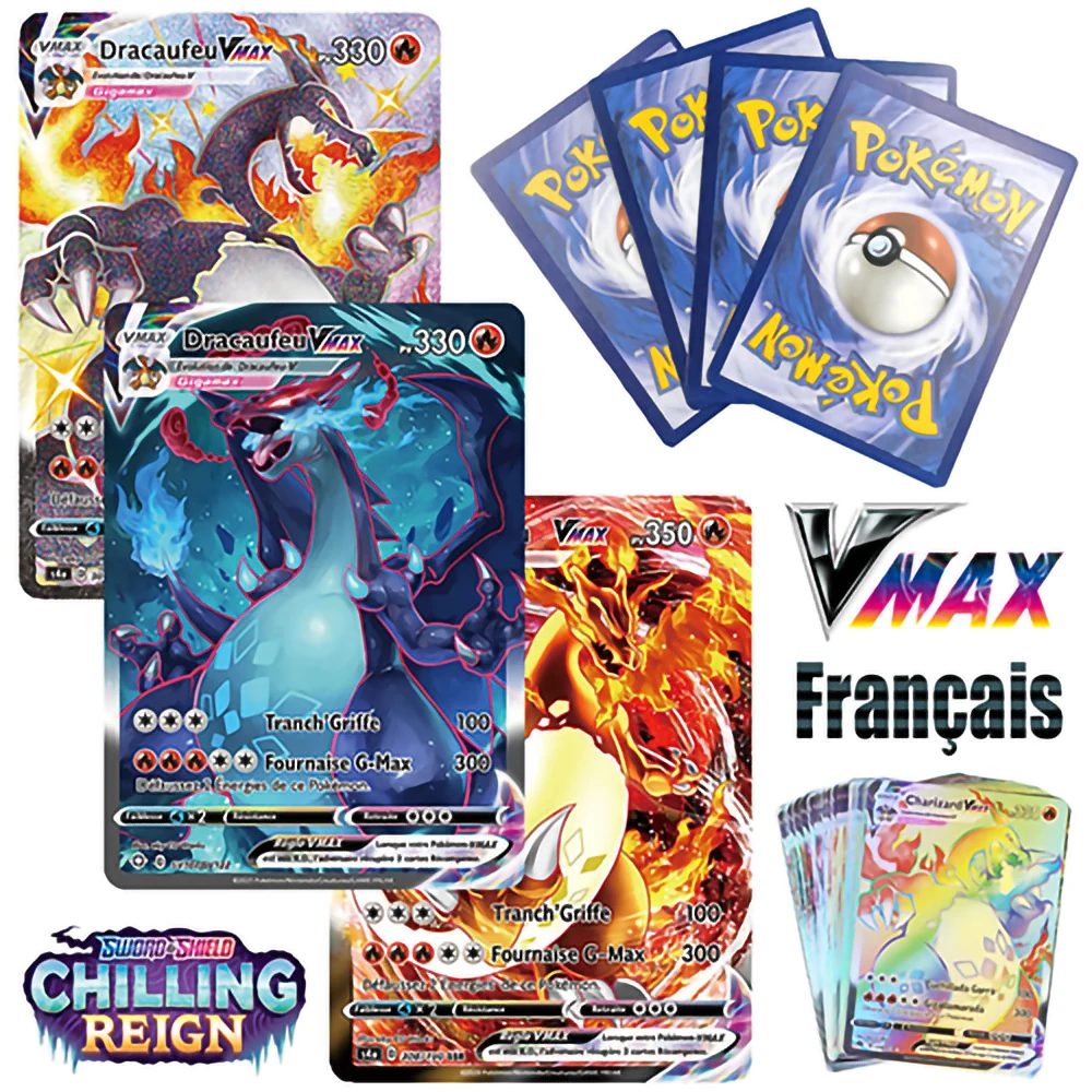 

60pcs French Version No Repeat Pokemon Shining Cards Pikachu Charizard V VMAX EX MEGA Kids Battle Game Carte Trading Toys Gifts