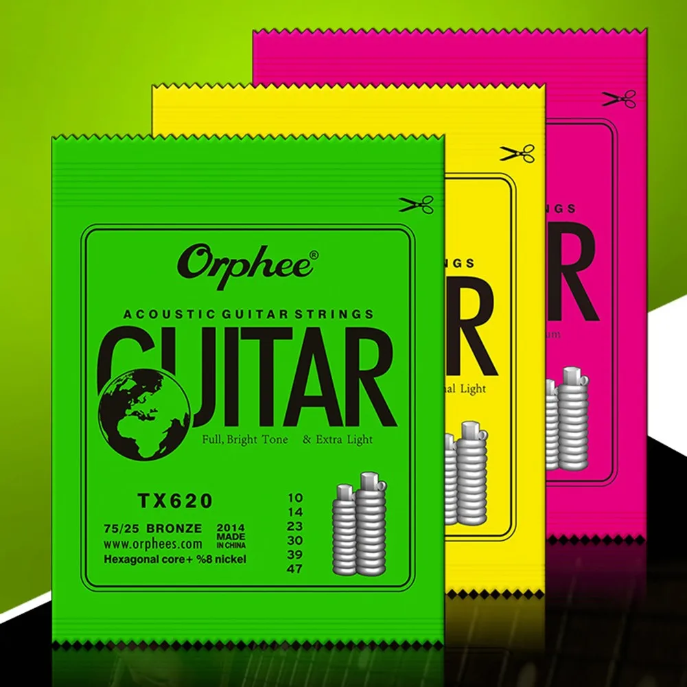 

Orphee Acoustic Guitar Strings Full-Size Light Medium 10-47 11-52 12-53 Gauges Carbon Steel Metal String Guitar Parts Accessory