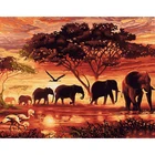 Картина на холсте с изображением животных, современное искусство, ручная роспись, акриловая картина, украшение для дома, картина Слон на закате