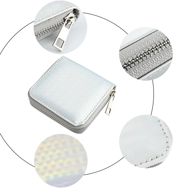 

Manglad 2021 Western Style Laser Grid Women's Wallet PU Leather Coin Purse Bow Female Zipper Clutch Casual Short Money Pocket