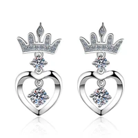 trendy real 0 72ct d color moissanite crown earrings women fine jewelry vvs1 heart moissanite diamond stud earrings girls gift