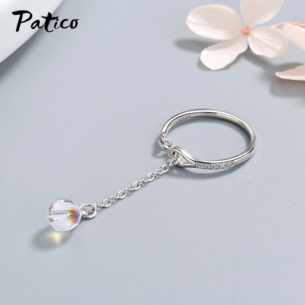 

Shine 925 Sterling Silver Charm Crystal Ball Rings Adjustable Accessories Trendy Ring For Women Jewelry Birthday Christmas Gift