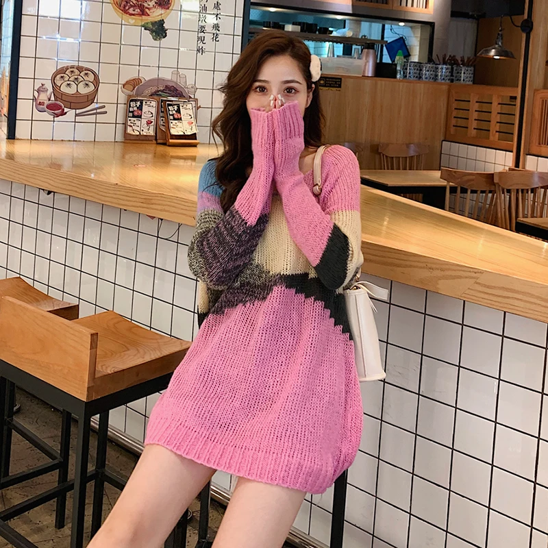 

Early Autumn New Style Korean Mohair Hollow Long-Sleeved Sweater Knitted Women Lazy Loose Top Sweater Women New 2021
