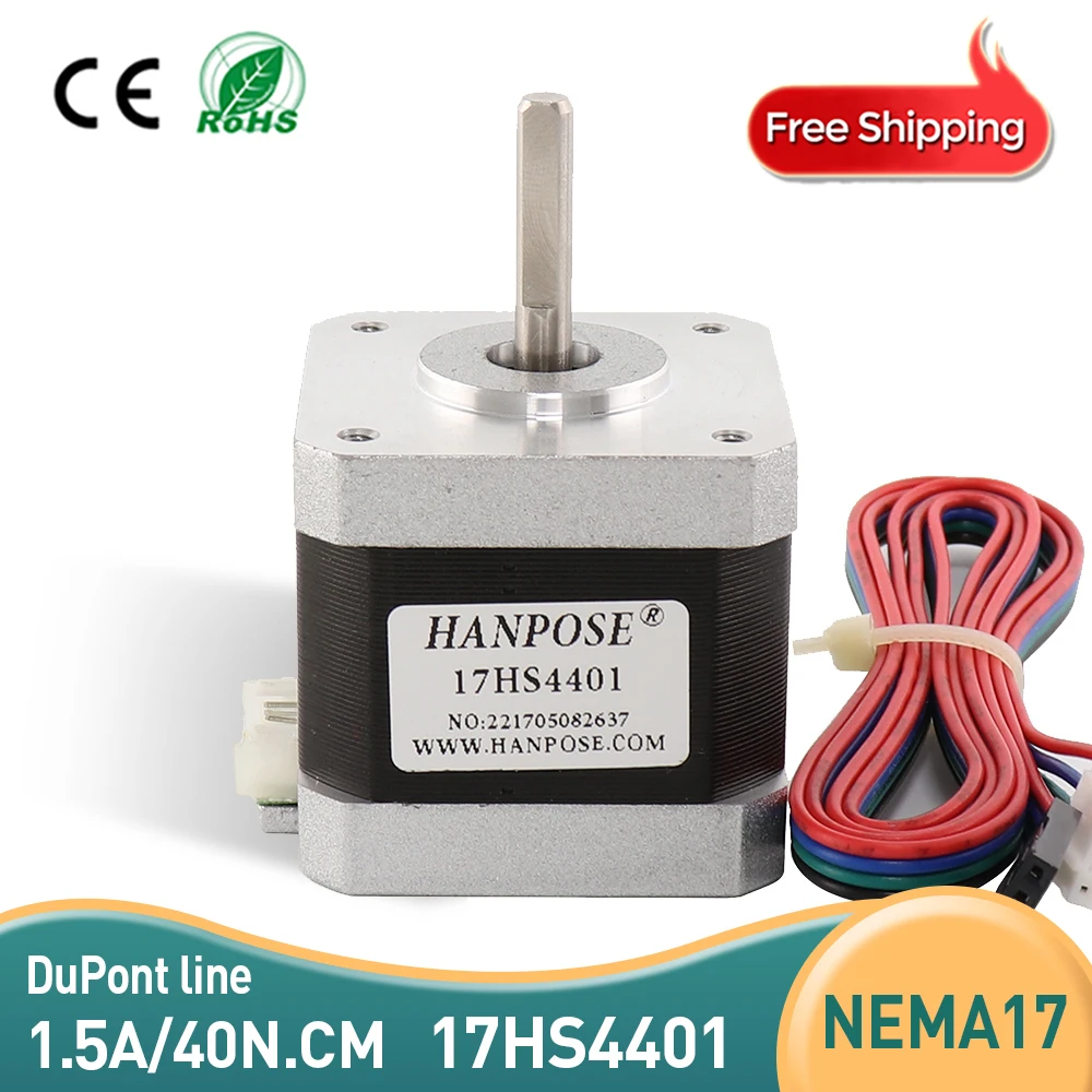 

Free Shipping 1 Piece 17HS4401-D 4Lead Tape 1M Dupont Wire Nema17 Stepper Motor 1.5A 42BYGH40 For CNC Milling Machine 3D Printer