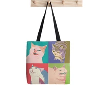 2021 shopper four cats tote bag print tote bag women harajuku shopper handbag girl shoulder shopping bag lady canvas bag