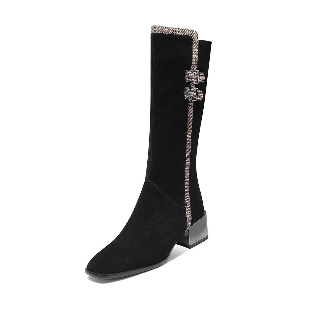 Black Kid Suede SOPHITINA/модные дизайнерские ботинки из высококачественной натуральной кожи; удобная обувь на квадратном каблуке с круглым носком; Лидер продаж; ботинки на молнии; PO302 - Цвет: Black Kid Suede
