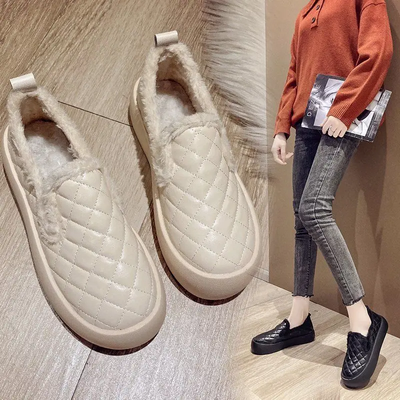 Koovan Women flat Shoes Trend 2021 Female Shoe Velvet Fur Shoes Outside Female Winter Boots Waterproof Thick Bottom Cotton