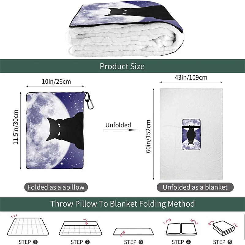 vender Gato Lua Estrelado Noite Viagem Travesseiro Cobertor Dois-em-um Mochila Cinta E Compacto Avião Saco Cintura Suporte 60x43 Polegadas