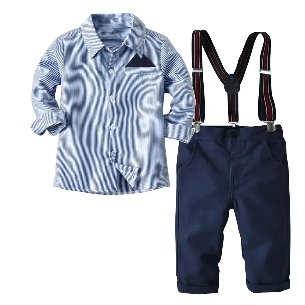 2020  Childrens Suits 2Pcs Kids Baby Suit Baby Boys Long Sleeve  Business Suit Striped Shirt+ Pants Set For Boys For 2-8 Age