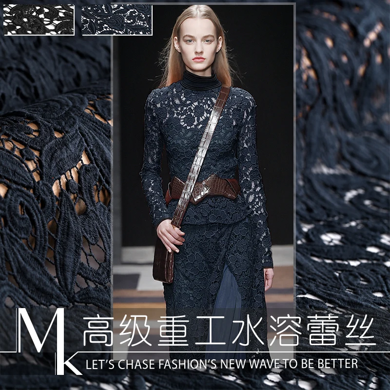 19 Весна Лето Новая тяжелая 100% хлопковая кружевная ткань для женщин платье