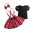 Комплекты одежды для новорожденных девочек, летний детский комбинезон с коротким рукавом и бантом + платье с шортами + повязка на голову в горошек, одежда для маленьких девочек, наряд