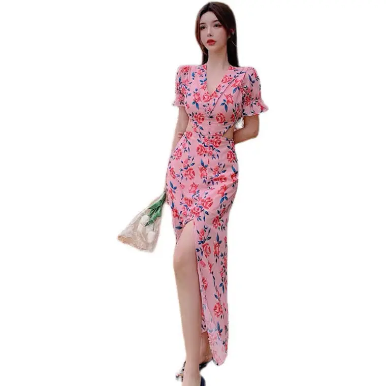 Женское длинное платье в горошек элегантное офисное макси с пышными рукавами