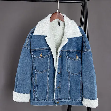 Для женщин 2019 зимние Повседневное размер джинсовая ягненка пальто