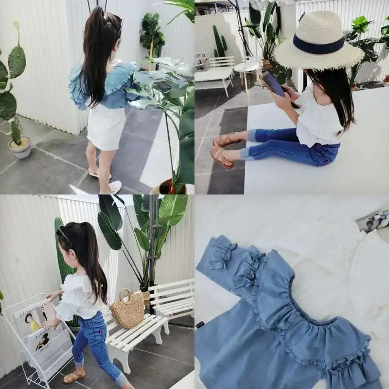 Джинсовая рубашка для девочек 3-8 лет с круглым вырезом | Мать и ребенок