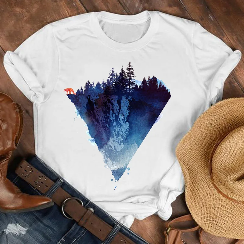 Женская футболка с рисунком лисы и акварелью Геометрическая 90s модная одежда