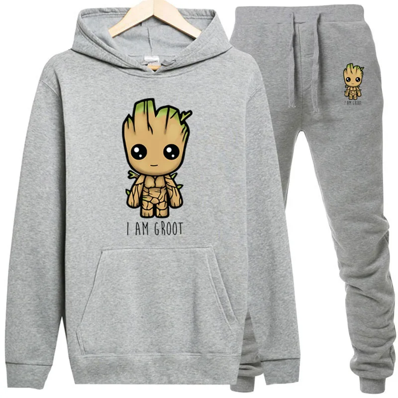 gray Толстовка newThe Avengers мужские толстовки костюм i im groot спортивный костюм для мужчин толстовка костюм толстовка+ спортивные штаны для бега с капюшоном для мужчин - Цвет: gray