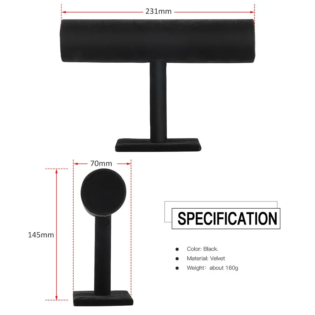 

Black Flannelette Bracelet Chain Watch T-Bar Rack Jewelry Hard Display Stand Holder Jewelry Organizer Hard Display Stand