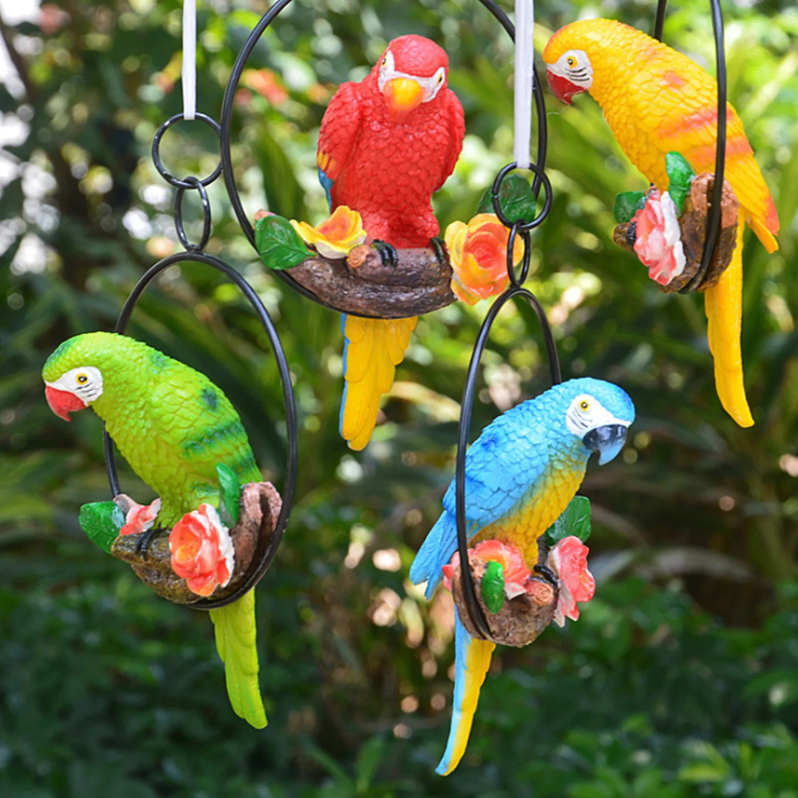 

Hanging Ornaments parrot Iron ring pendant garden decoration tree pendant gardening bird model resin crafts yard Statue decor