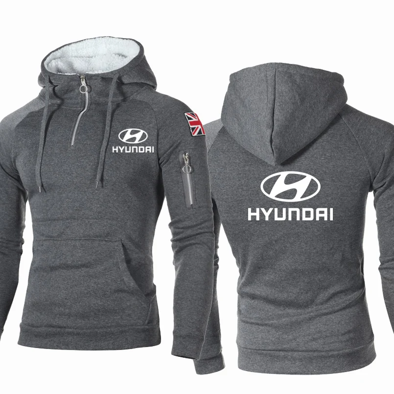 

2021 NEW Men Hoodies Hyundai Car Logo Print Casual HipHop Harajuku high quality Pure cotton Hooded Men's Zip Hoodie