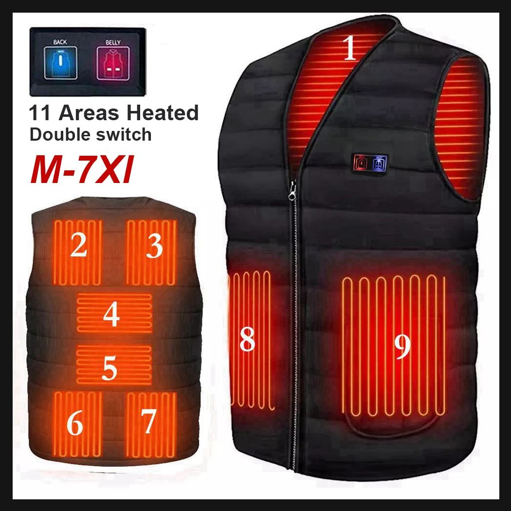 

High Quality Smart Heating Vest Men Winter Heated Jackets USB Infrared Heating Vest Women Outdoor Warm 9/11 Areas Heating Jacket