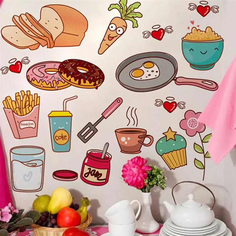 

Kitchen Wall Sticker Food Pattern Self Adhesive Removable Refrigerator Decal Home Wall Decor for Restaurant Decoration