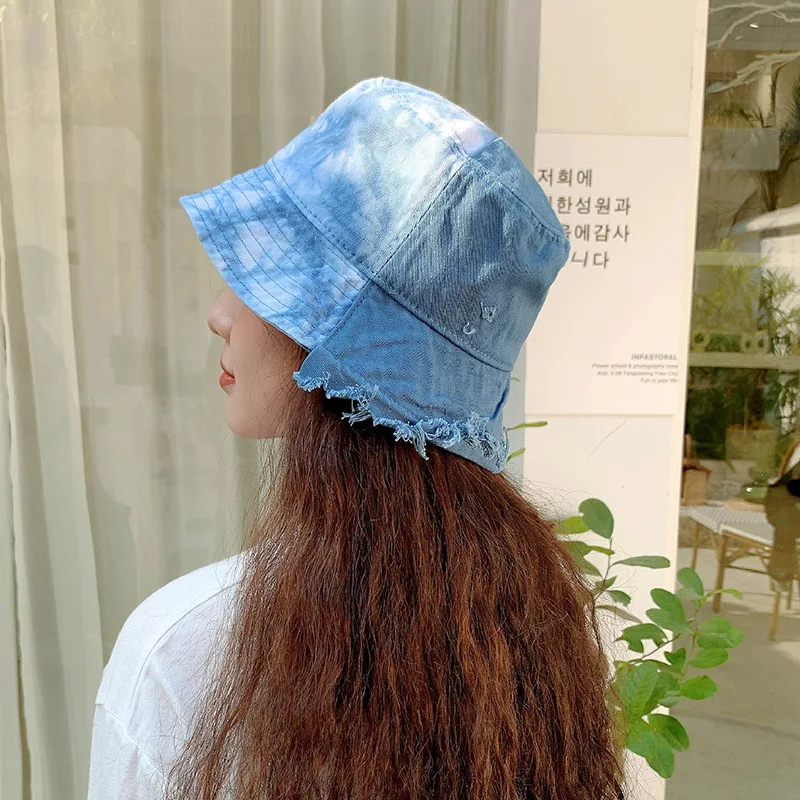 

Women Denim Bucket Hat Cotton Washed Fishing Hunting Cap Outdoor Beach Panama Men Women's Bucket Hat Hip Hop Patchwork Foldable