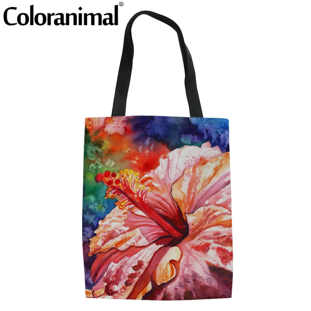

Coloranimal бренд дизайн Гавайи гибискус с художественной печатью Сумка-тоут сумка для покупок для Для женщин светильник складные льняные сумка ...