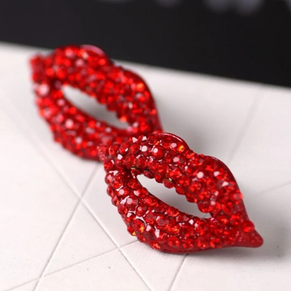 Новинка высокое качество красные стразы для губ женские модные серьги большие