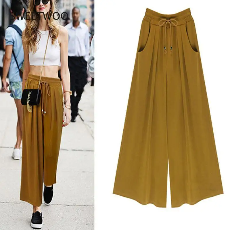 

Spring and Summer Women's Plus Size Cropped Wide-Leg Pants Women's Plus Size Loose Cropped Pants Wide-Leg Pants