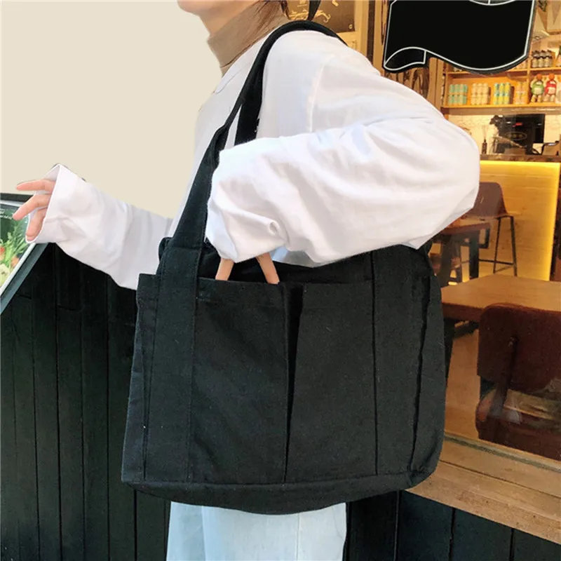 

New Canvas Zipper Handbag For Student School Teacher Multi-pockets Leisure Top-handle Bag For Teenager Big Jumbo Diaper Bag Tote