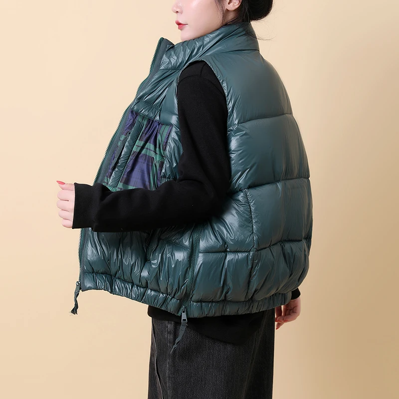 Женский утепленный жилет с клетчатым принтом зимняя короткая Свободная куртка