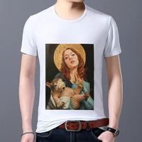 mens t shirt student street style funny woman oil painting pattern printing series fashion breathable wild round neck t shirt