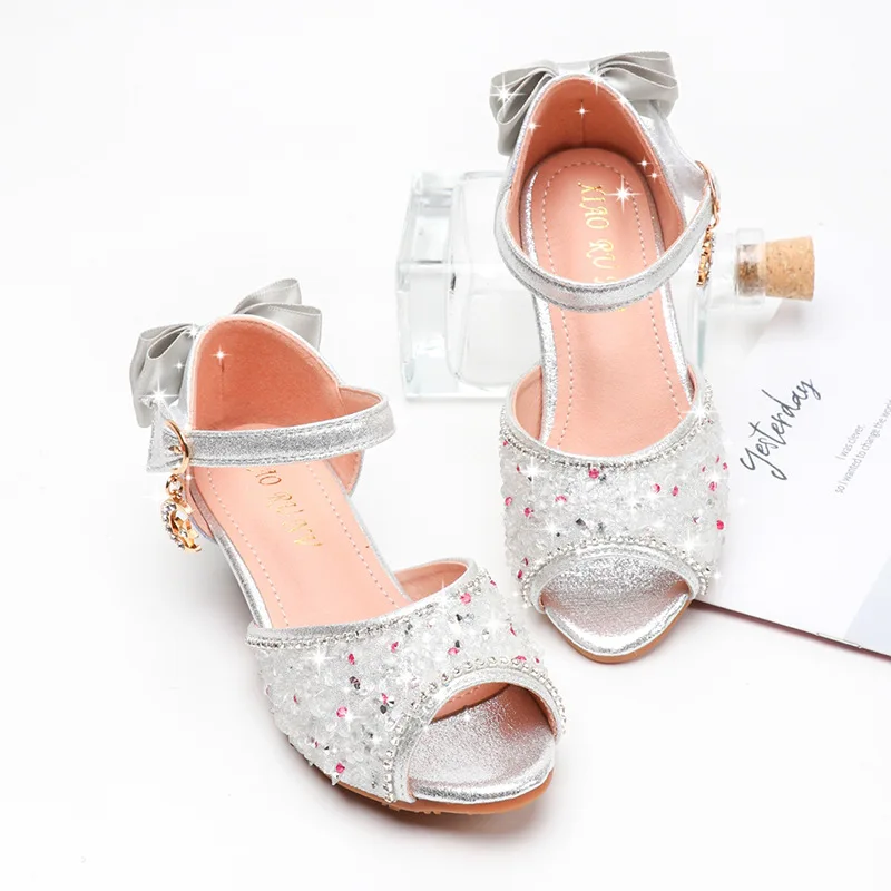

Girls Princess Shoes Children Diamond High-heeled Dress Sandals 2020 Summer Students Little Kids Party Performance Shoes