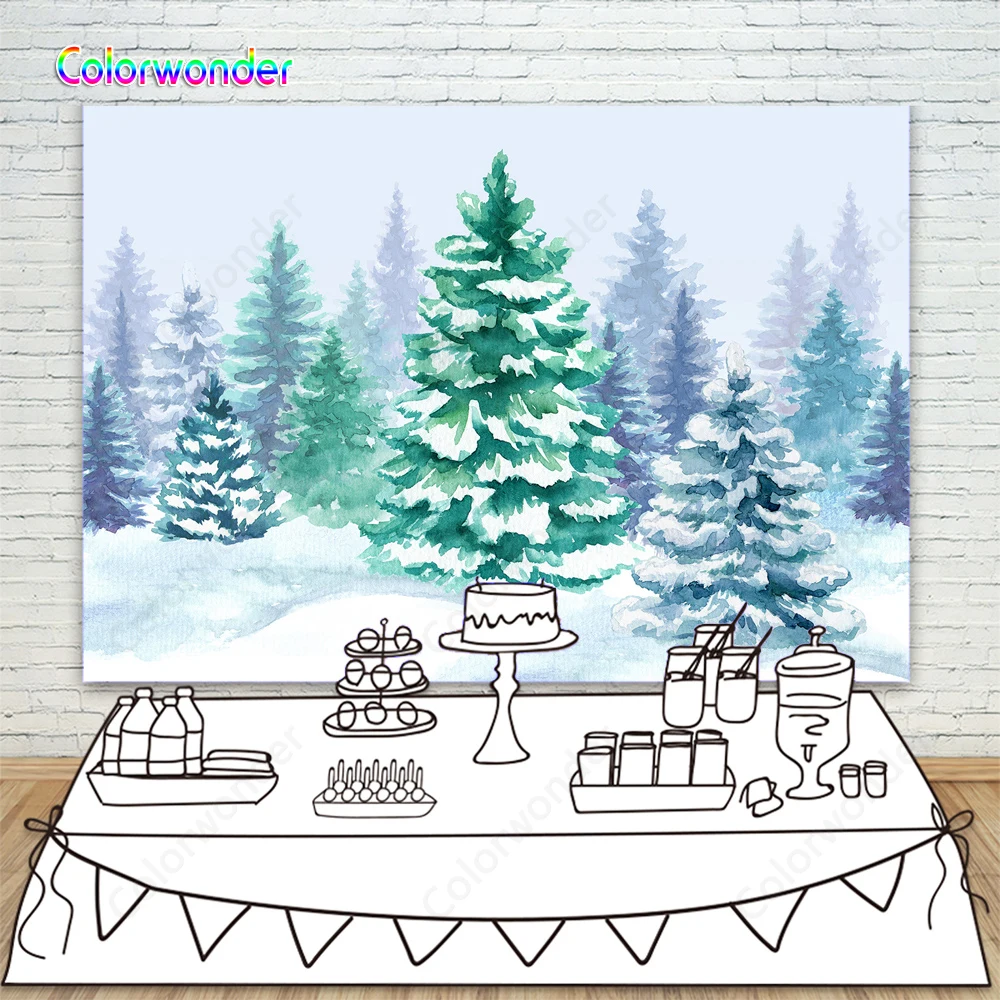 Фон для фотосъемки с изображением снежной страны сосны елки зимнего леса