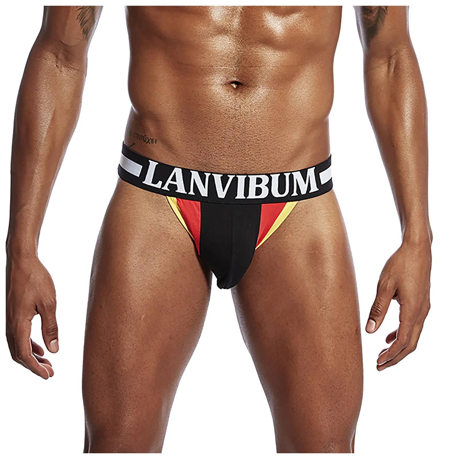 

Sexy Gay Men Thongs Underwear Double Ding Color Matching Underpants Low-waist Sports Breathable Male Panties